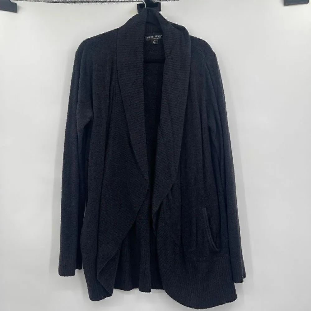 Barefoot Dreams Women's Black Cozychic Ute Open-Front Cardigan Sweater Size L/XL